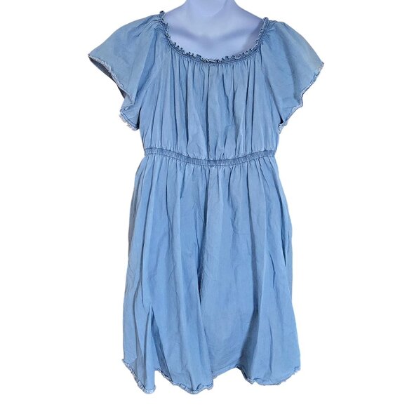 Chambray Blue Flutter Sleeve Dress boho cottagecore afternoon picnic chic - Picture 5 of 8
